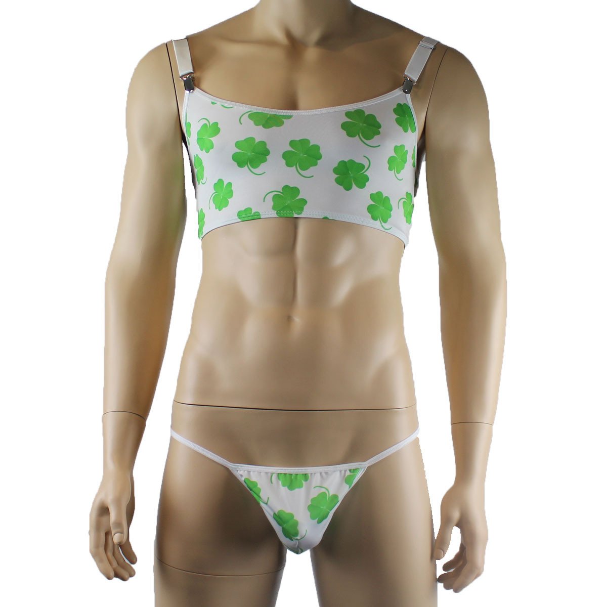 Mens St Patricks Day Lucky 4 Leaf Clover Crop Top and G string