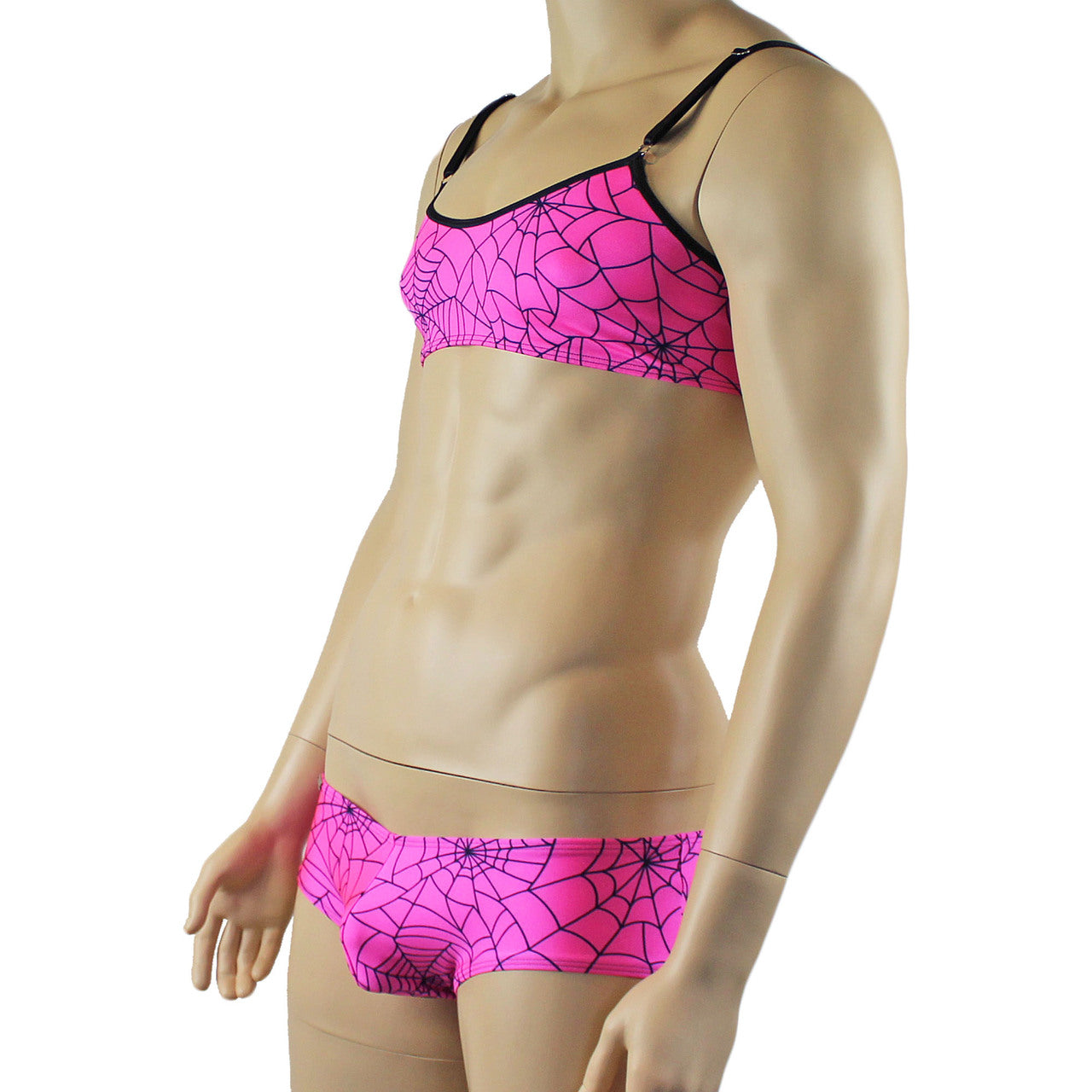 Mens Halloween Spooky Spider Web Bra Top & Boxer Brief (pink & lime colours)