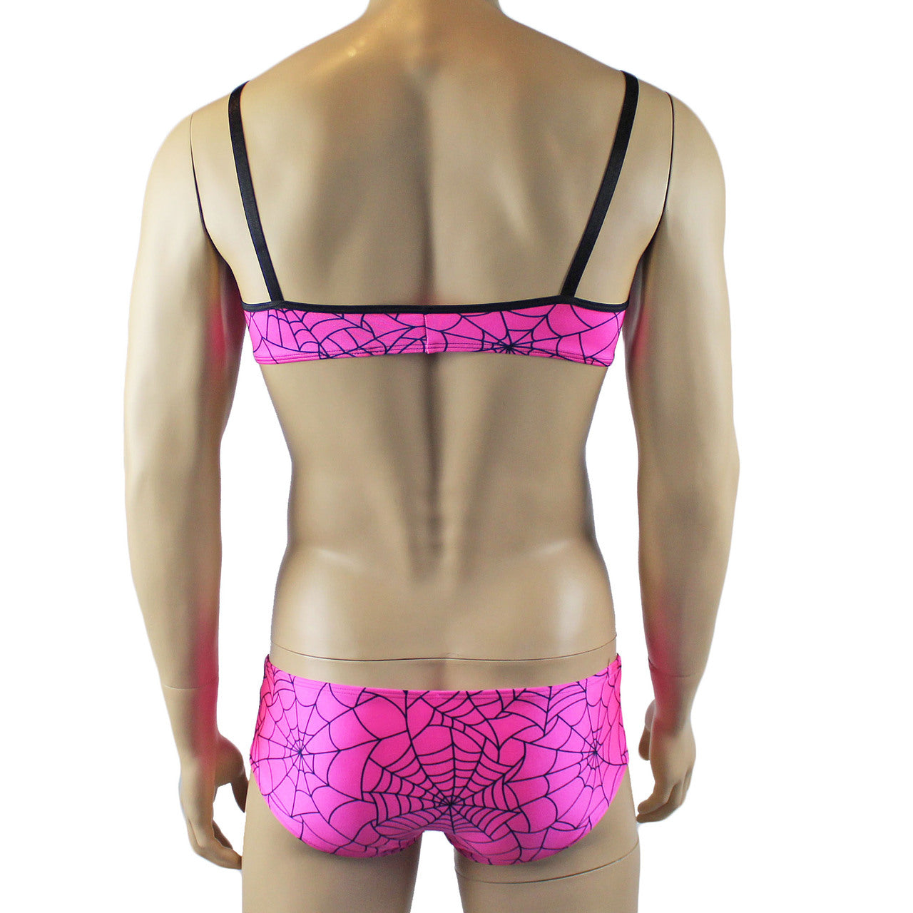 Mens Halloween Spooky Spider Web Bra Top & Boxer Brief (pink & lime colours)