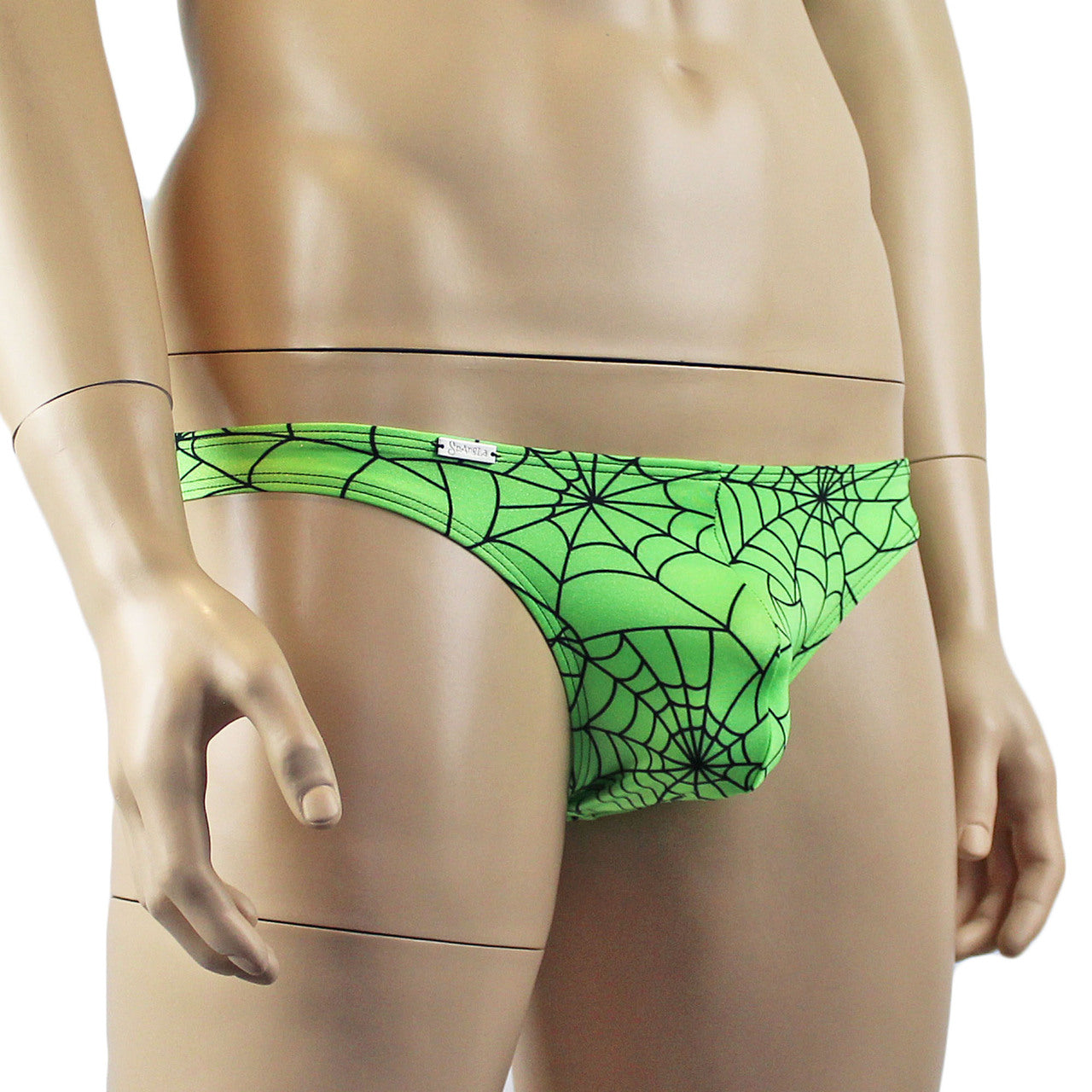 Mens Halloween Spooky Spider Web Mini Bikini Briefs (lime & pink colours)