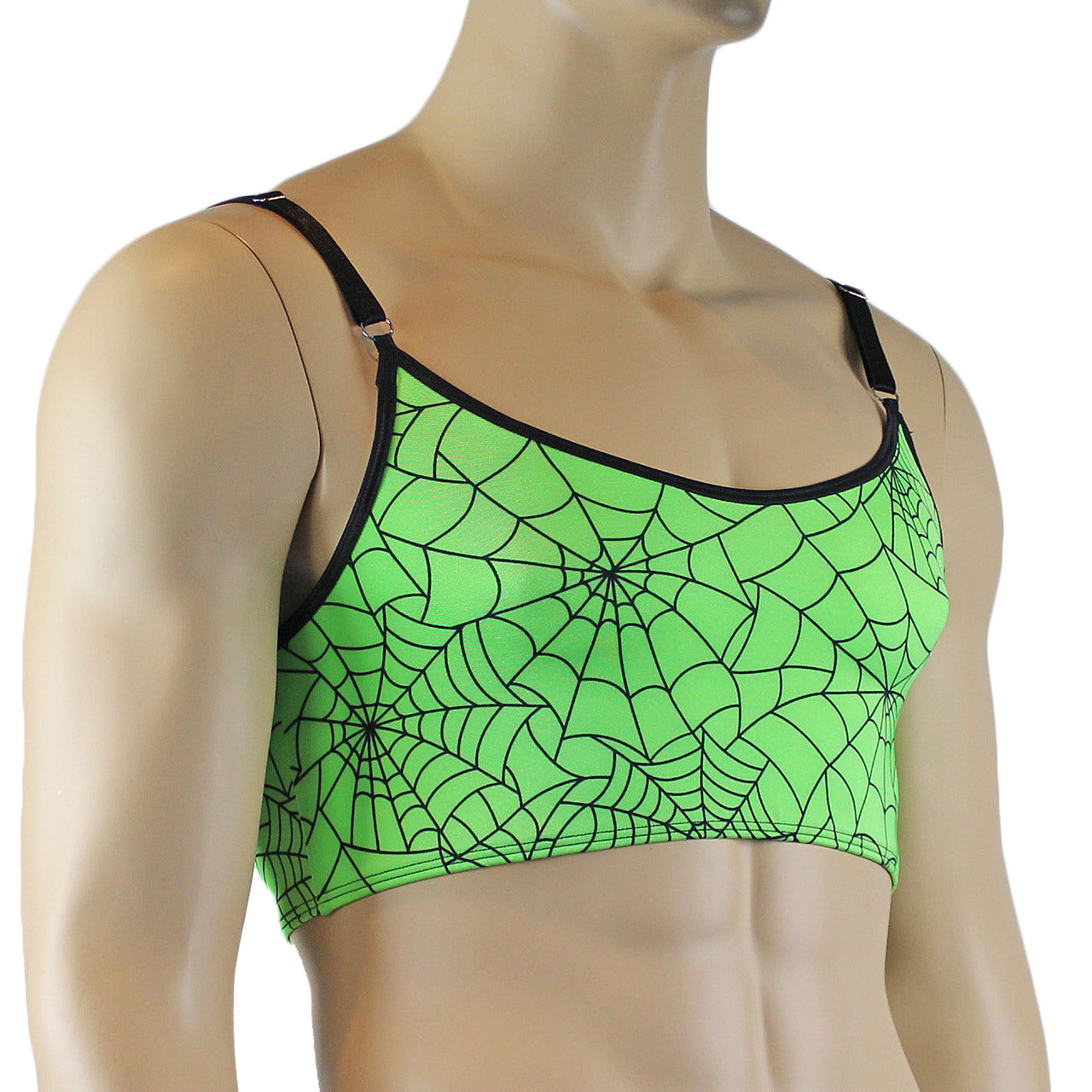 Mens Halloween Spooky Spider Web Camisole Bra Top (lime & pink colours)