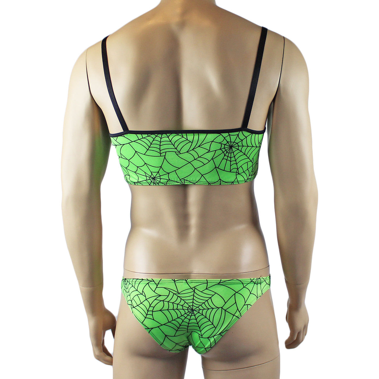 Mens Halloween Spooky Spider Web Camisole Bra Top & Bikini Brief (lime & pink colours)