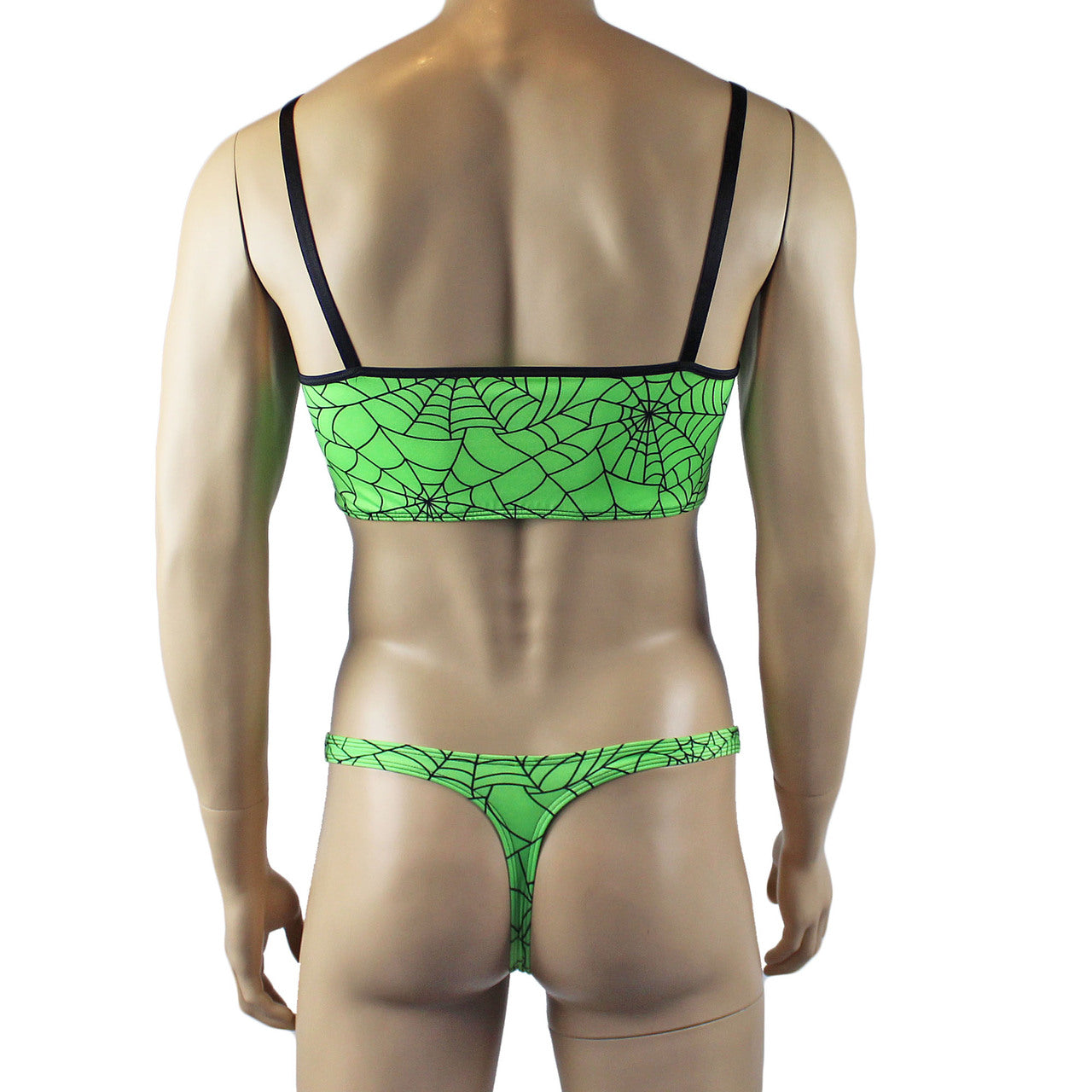 Mens Halloween Spooky Spider Web Camisole Bra Top & Thong (lime & pink colours)