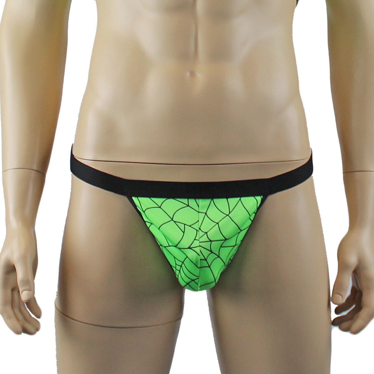 Mens Halloween Spooky Spider Web Camisole Bra Top & Thong with Band (lime & pink colours)