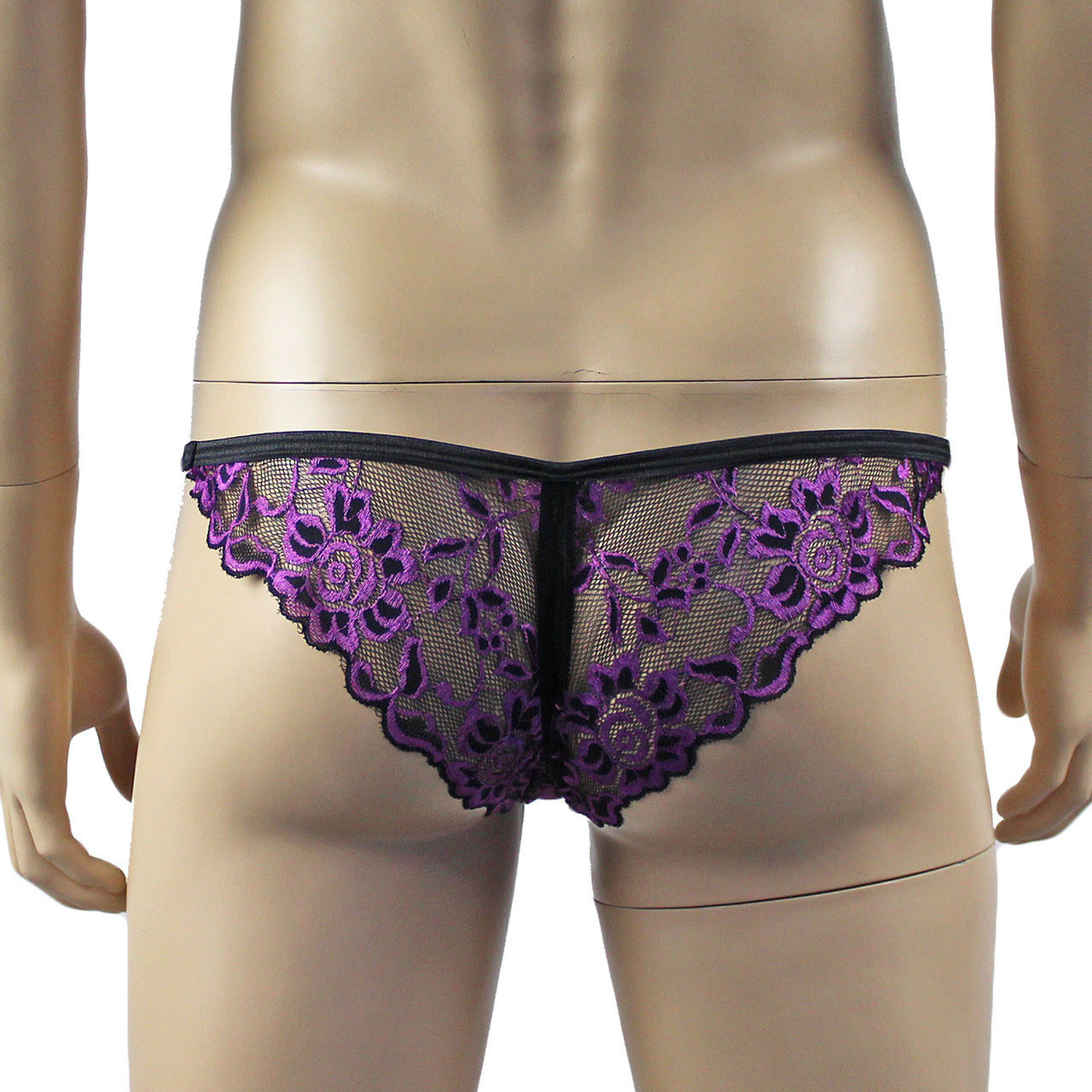 Mens Sassy OPEN BACK Bikini Brief, Male Panties Black & Purple