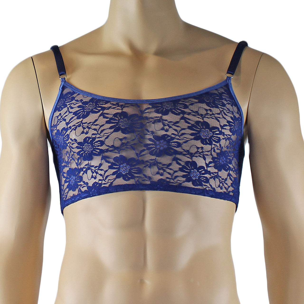 Mens Lace Crop Bra Top Camisole and G string Male Lingerie (navy plus other colours)