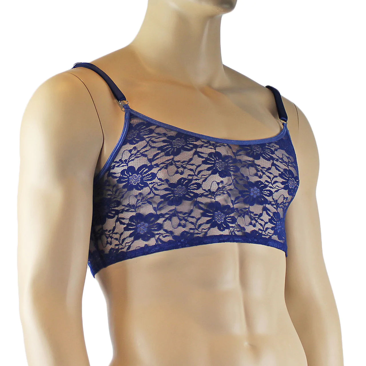 Mens Lace Crop Bra Top Camisole Black Male Lingerie (navy plus other colours)