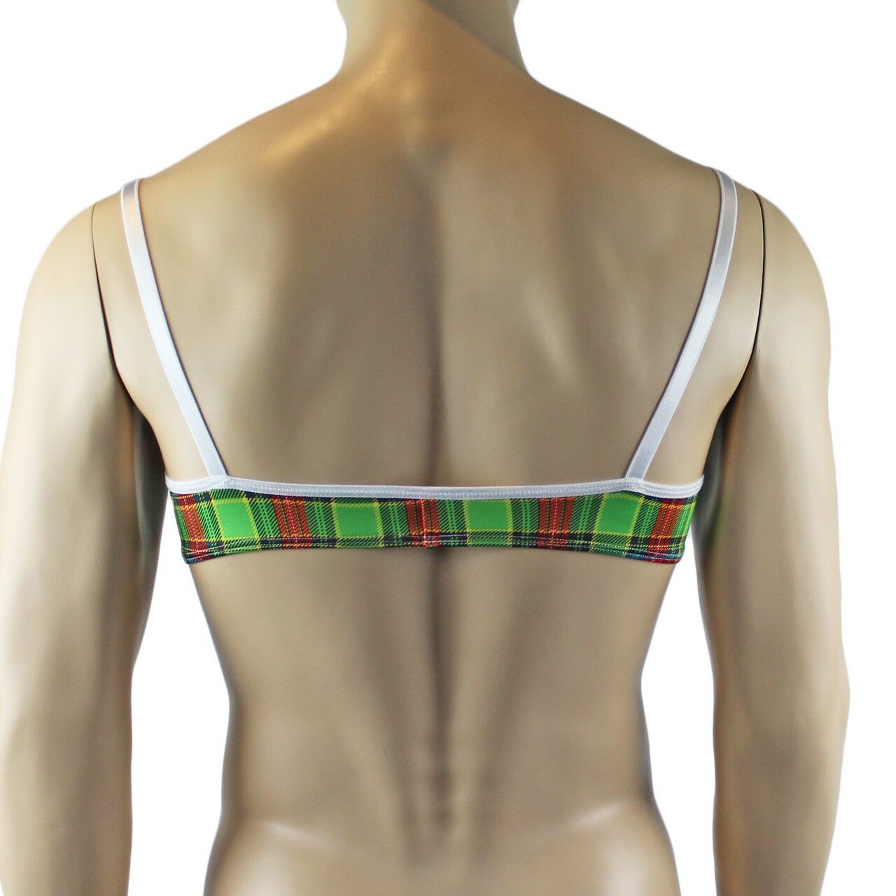 Mens Plaid Tartan Bra Top & High Waist Thong Green and Red