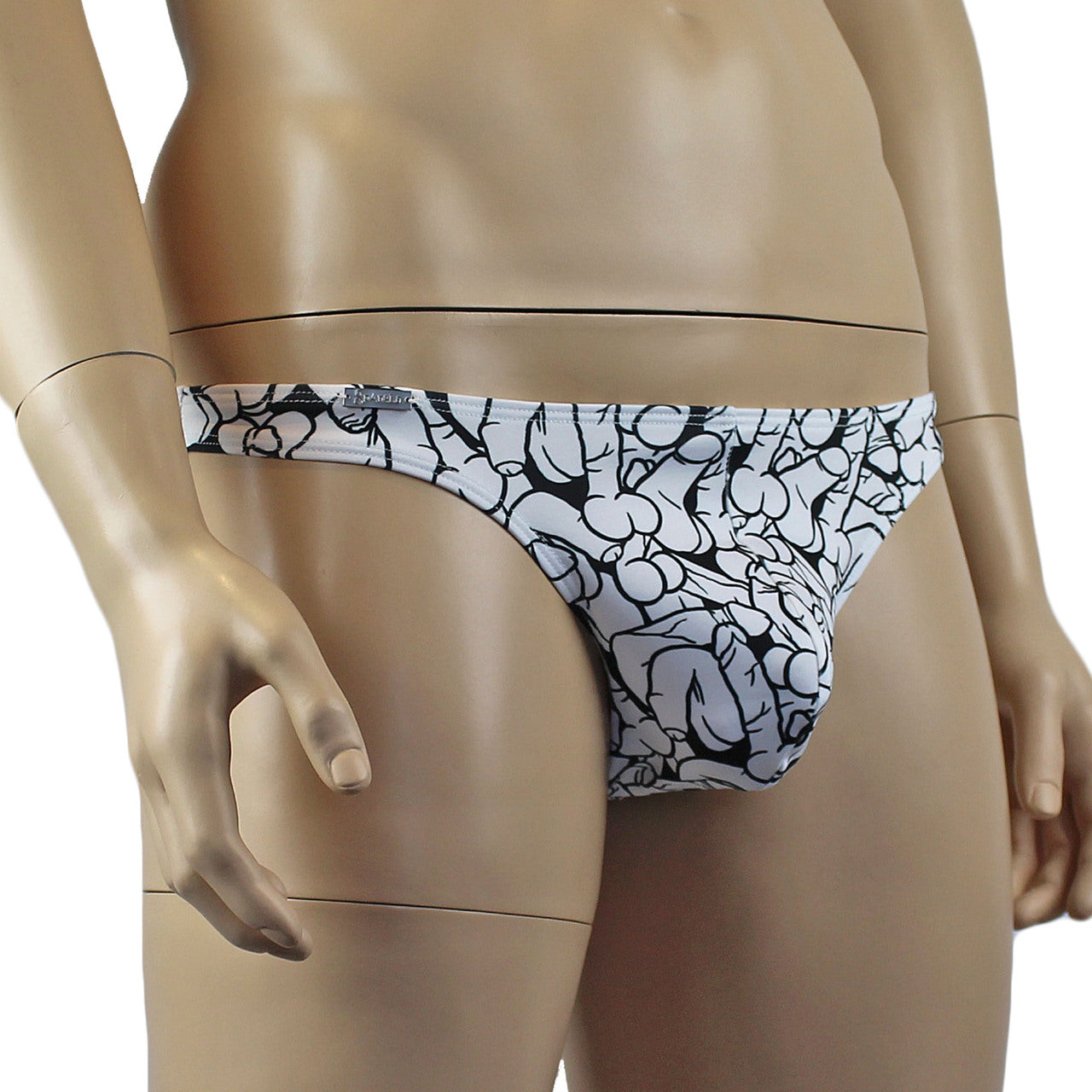 Mens Willie Thong with Penis Print Black and White