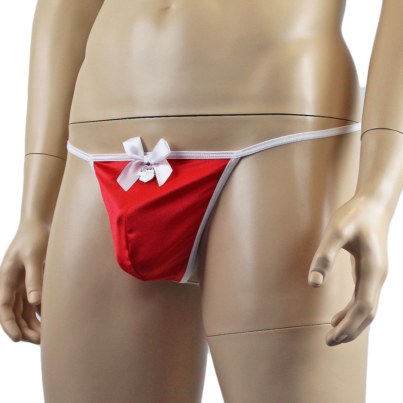 Mens Stretch Spandex Pouch G string with Bow & Santa