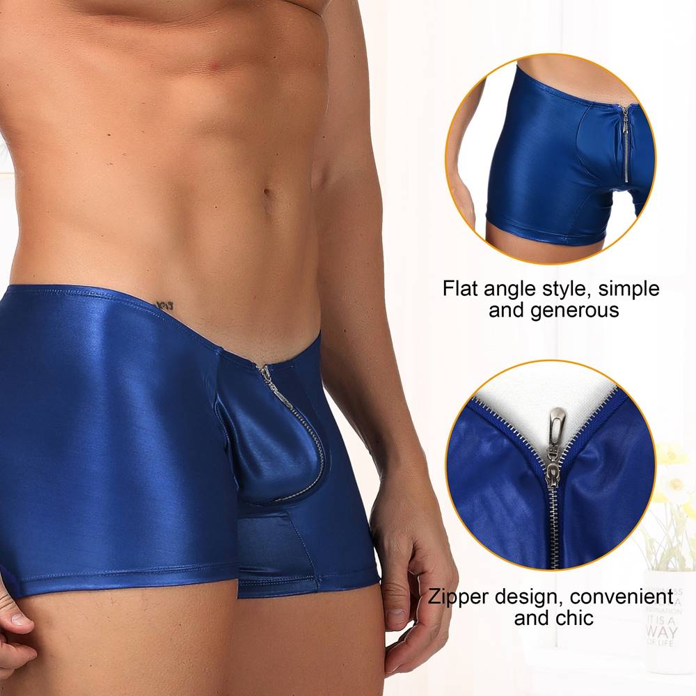 JCSTK -  Mens Wetlook OY-MP069 Boxer Shorts with Zipper Pouch Front Blue