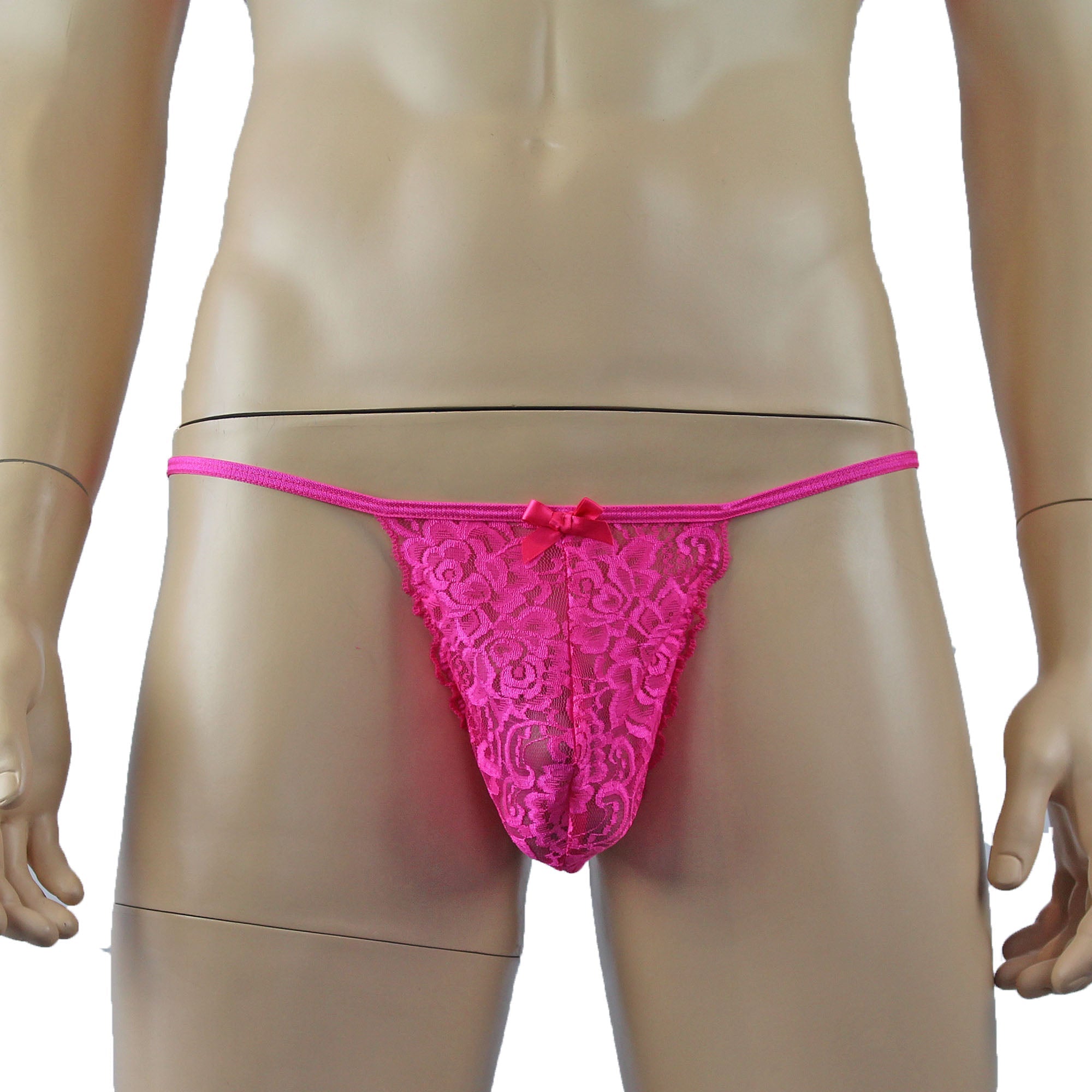 Mens Rebecca Pretty Floral Lingerie Lace Camisole Top with G string Hot Pink