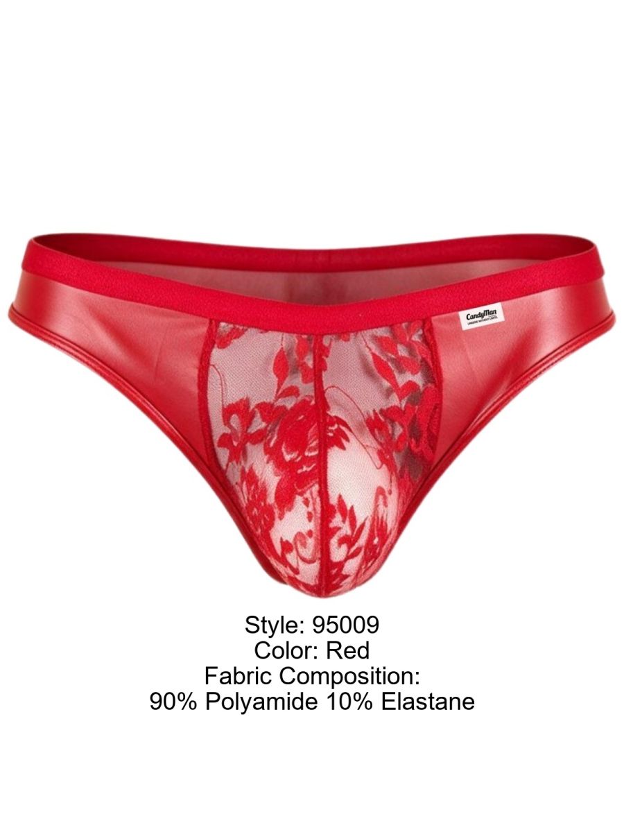 CandyMan 95009 Mens Intimate Sheer Lace Thongs Red