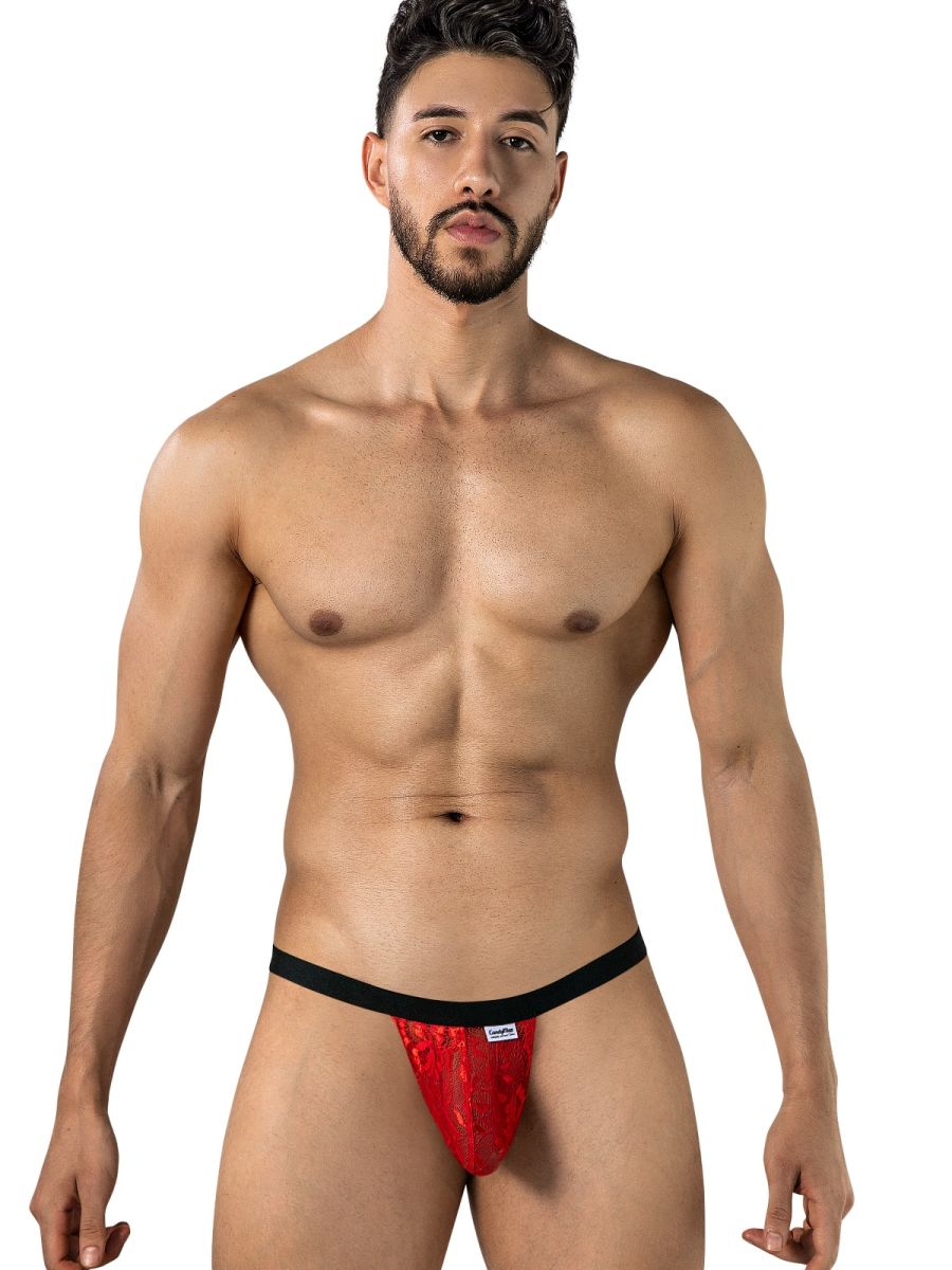 CandyMan 95013 Mens Floral Stretch Lace Thongs Red-Black