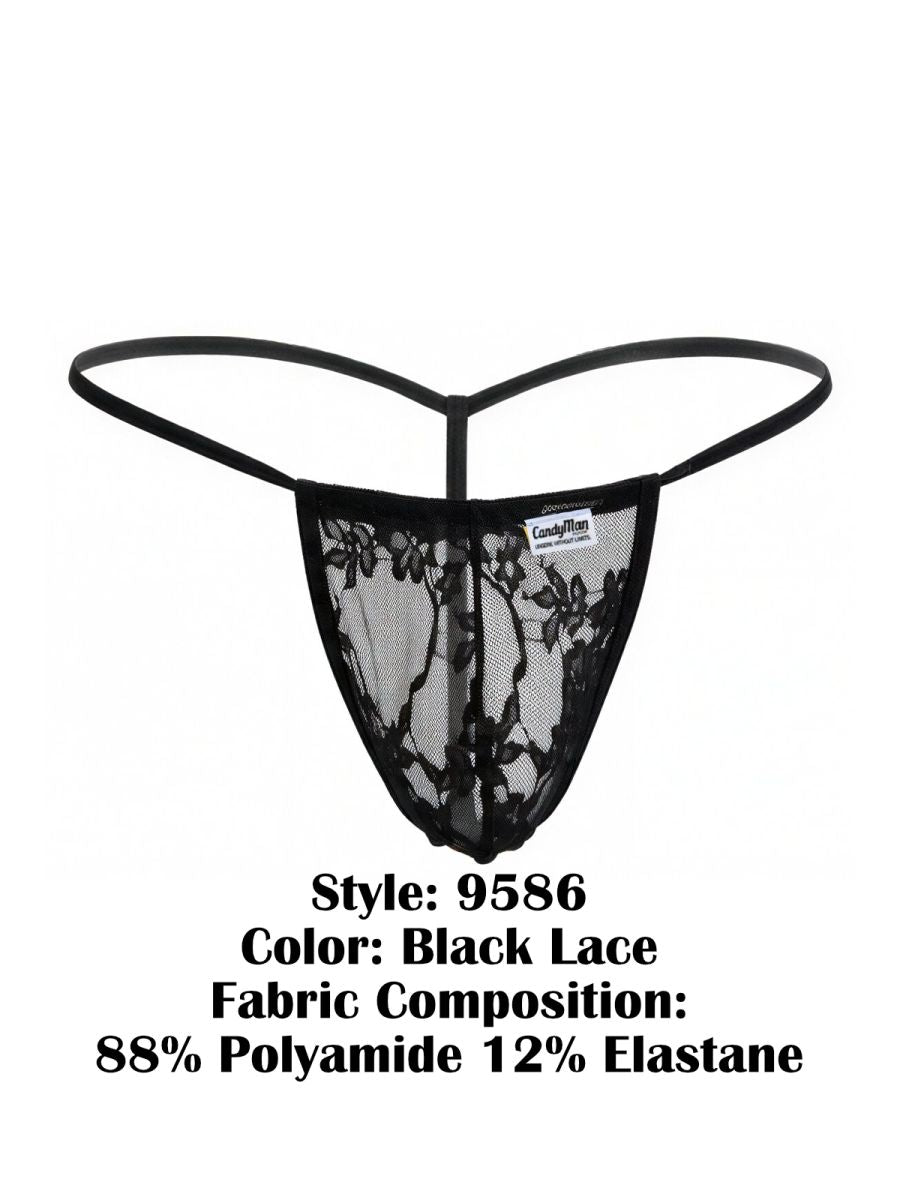 CandyMan 9586 Mens Sexy G-string Thong Black Lace