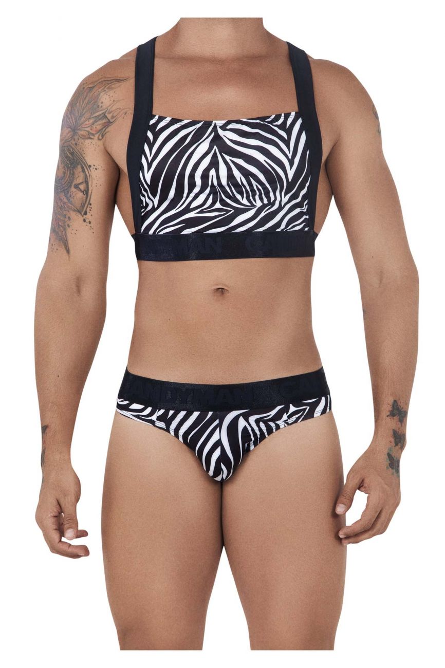 JCSTK - CandyMan 99524 Printed Top and Thong Set Black Zebra