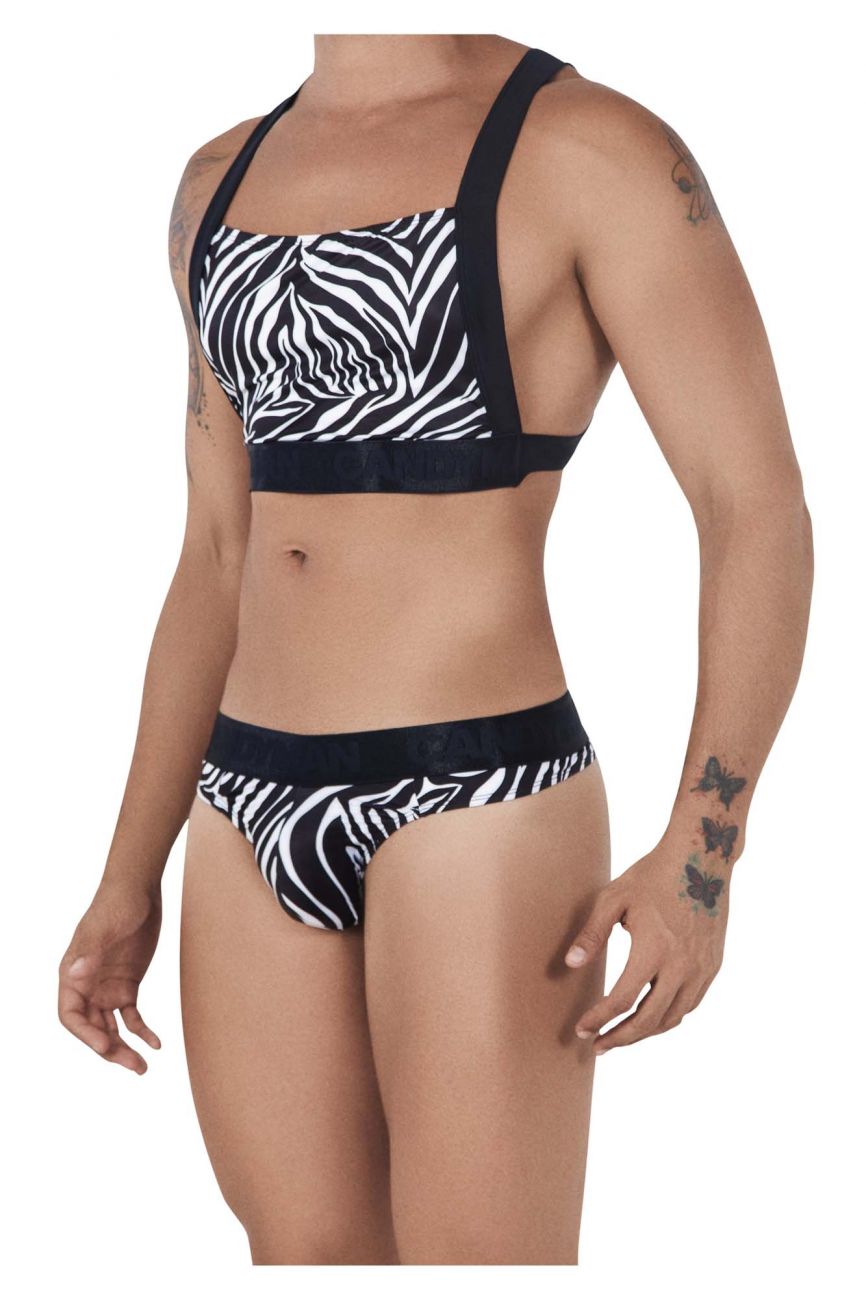 JCSTK - CandyMan 99524 Printed Top and Thong Set Black Zebra