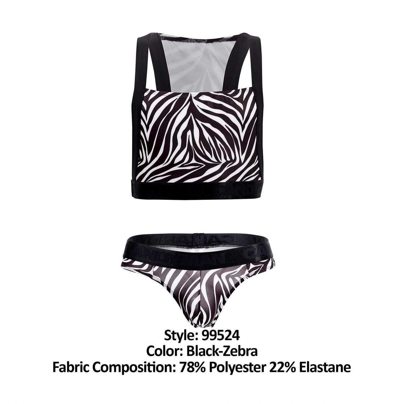 JCSTK - CandyMan 99524 Printed Top and Thong Set Black Zebra