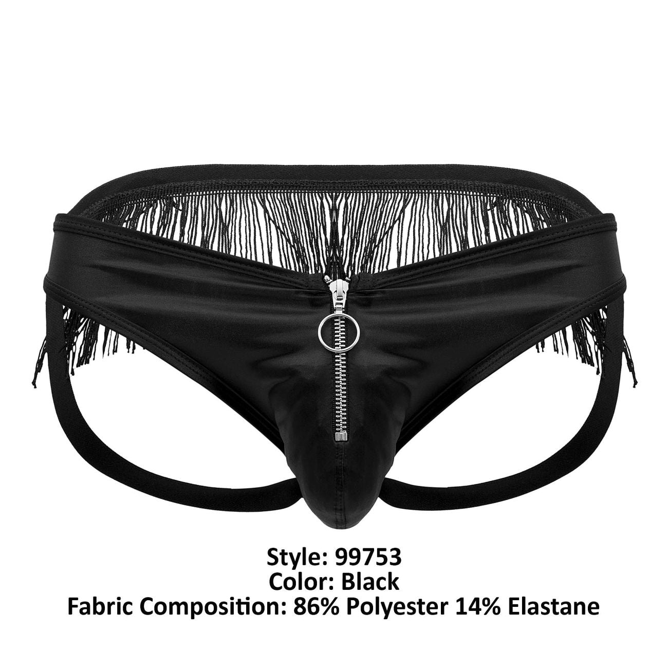 CandyMan 99753 Fringe Jockstrap with Zipper Front Black