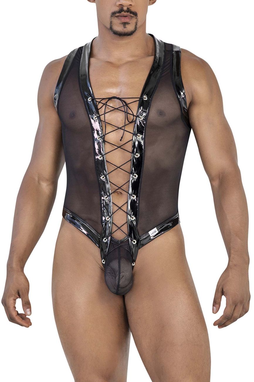 CandyMan 99774 Gladiator Bodysuit with Lace Up Front Black