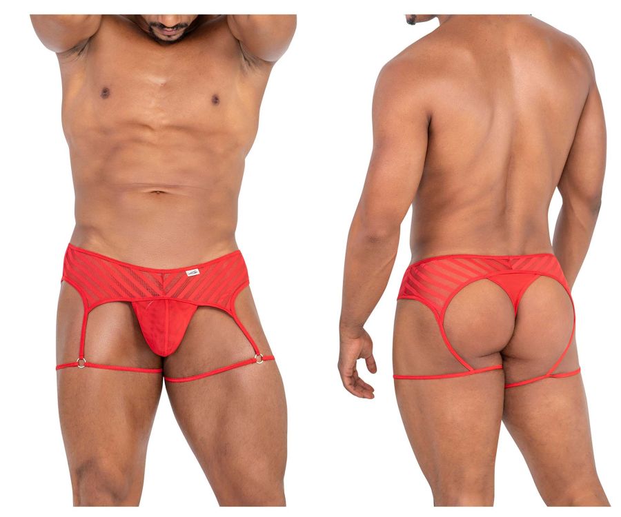 CandyMan 99792 Mesh Garter Thongs Red