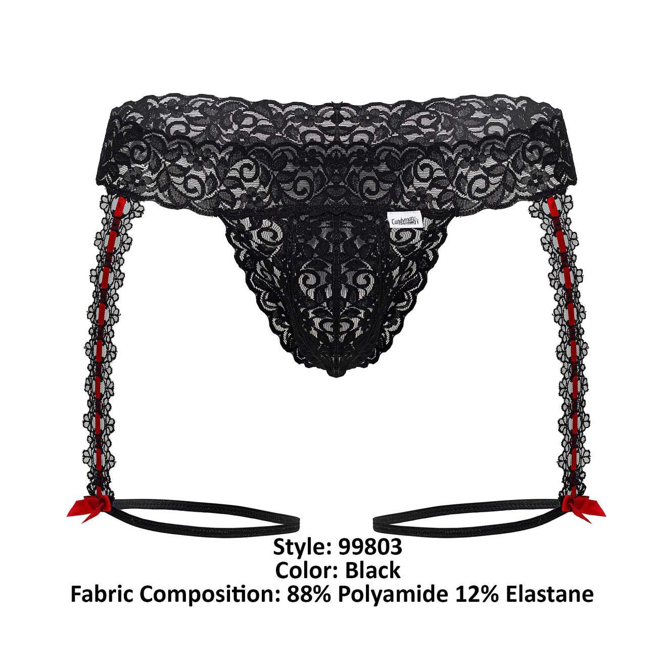 CandyMan 99803 Lace Garter Thongs Black