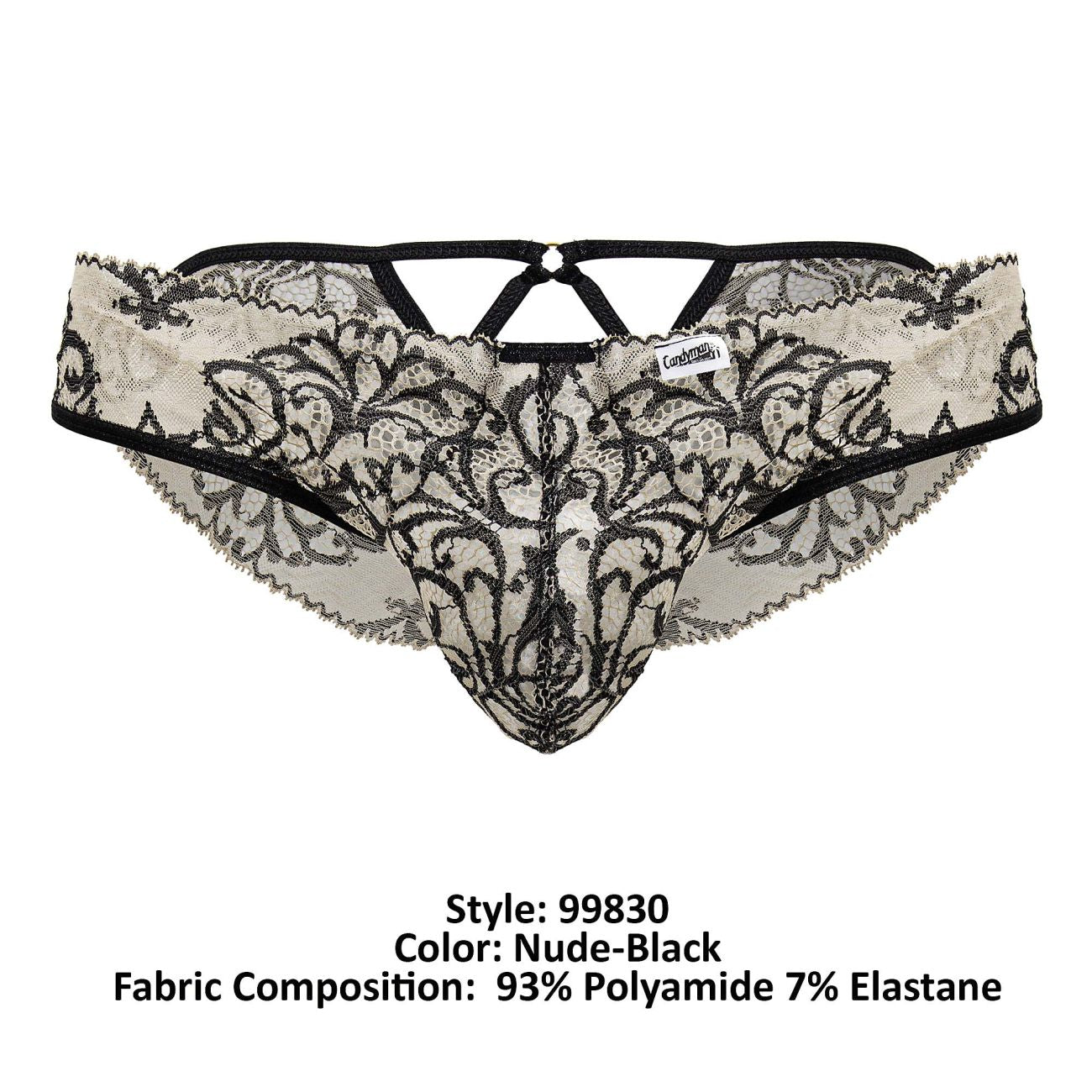 CandyMan 99830 Male Lace Briefs Nude-Black