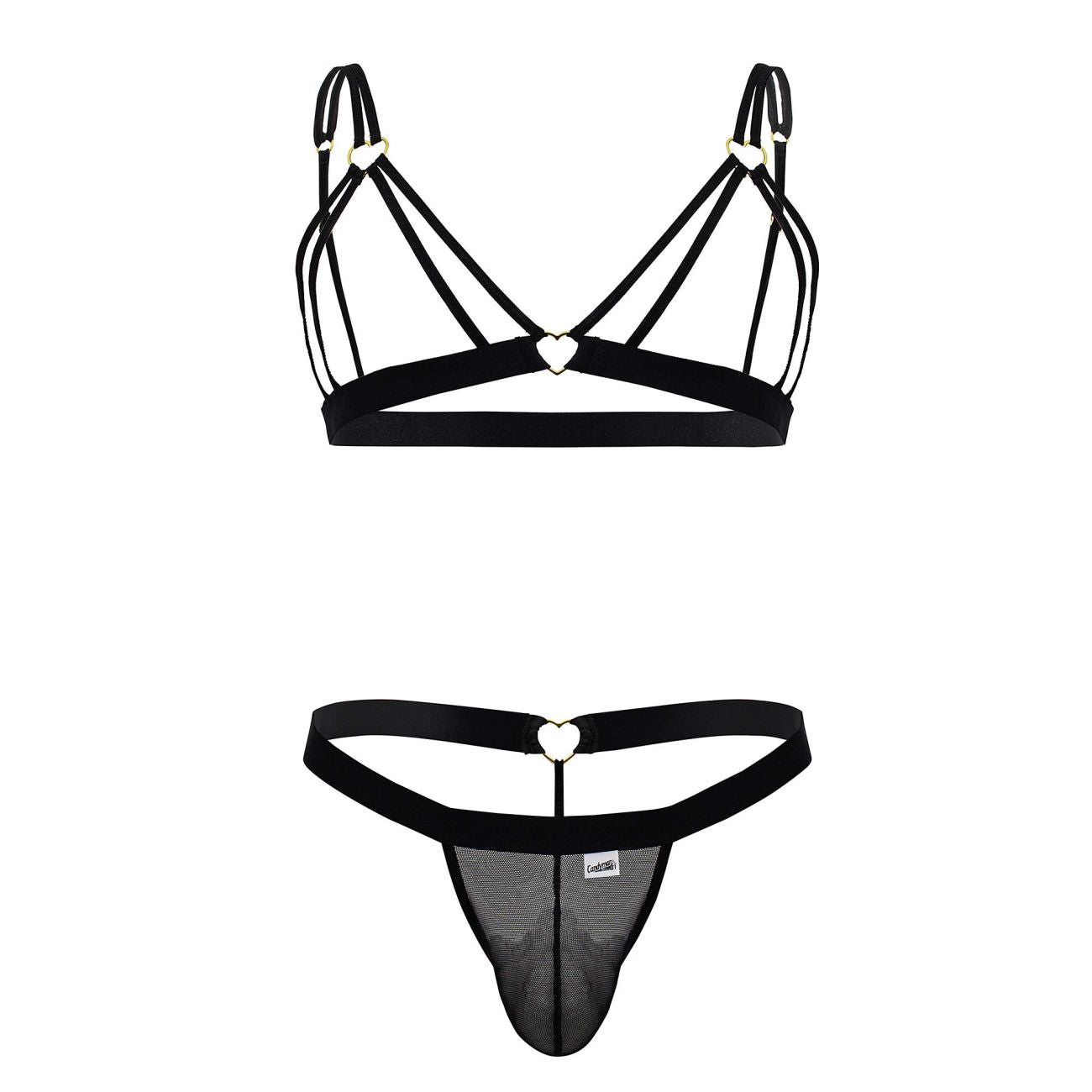 CandyMan 99838 Two Piece Outfit Mens Bra Set Black