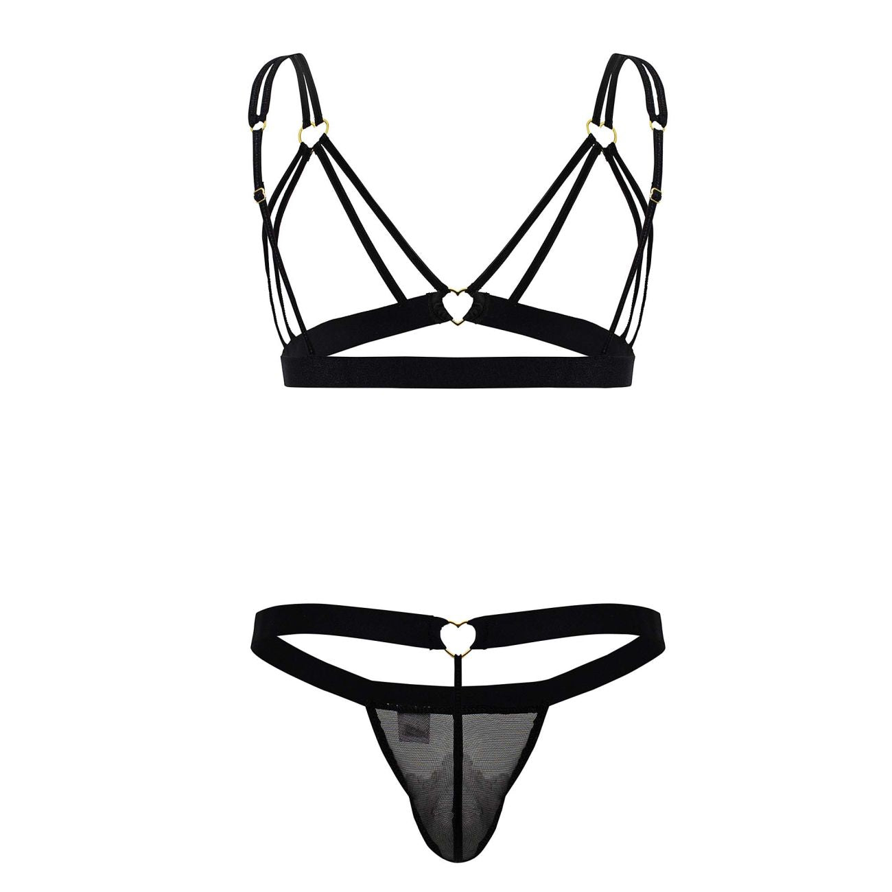 CandyMan 99838 Two Piece Outfit Mens Bra Set Black