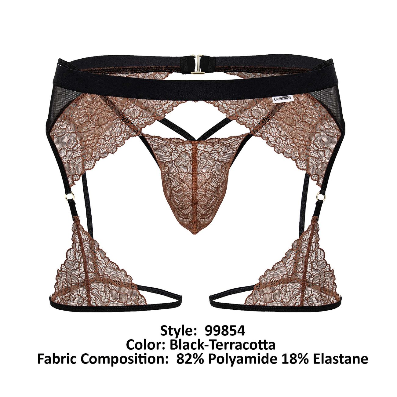 CandyMan 99854 Mens Garterbelt Lace-Garter Outfit Black-Terracotta