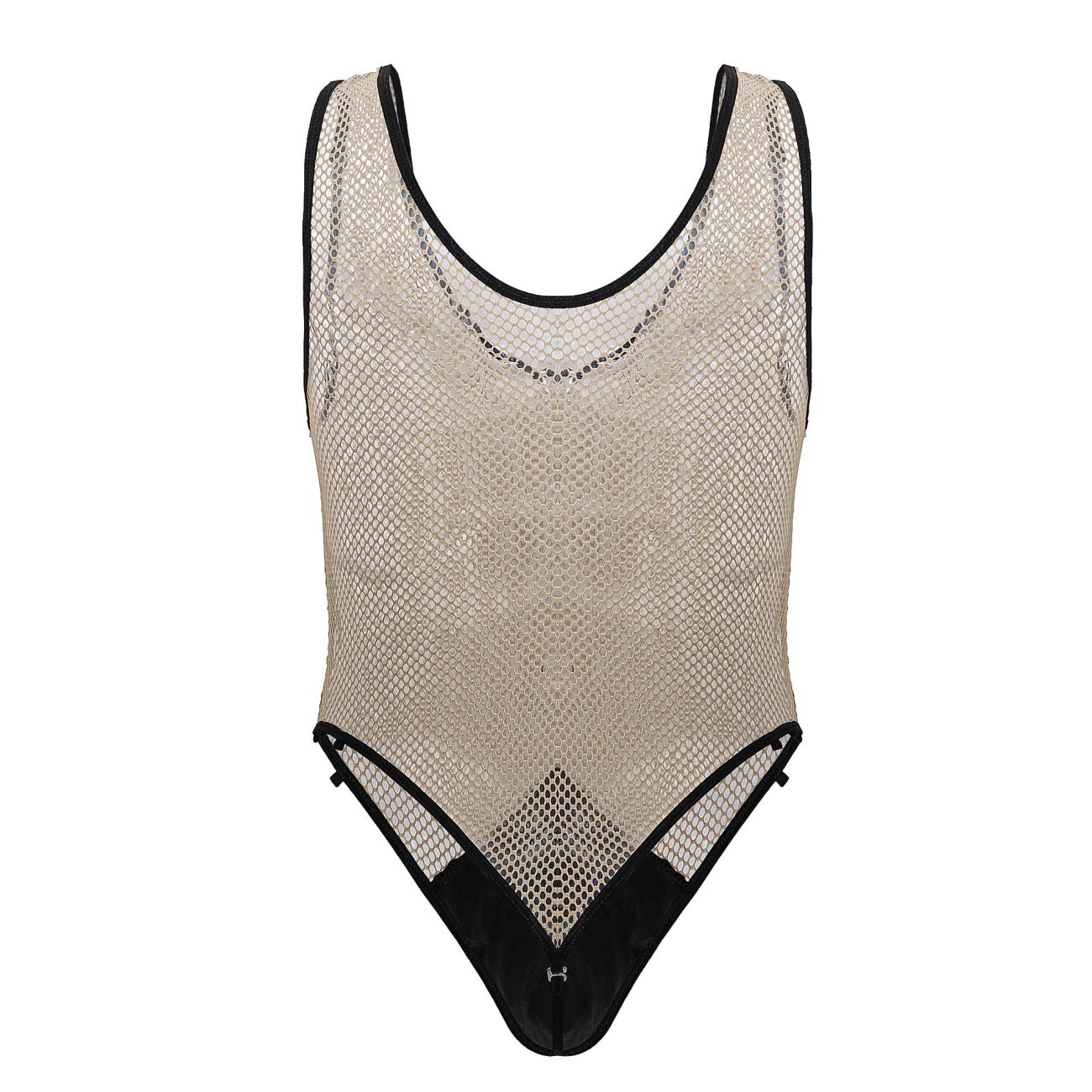 CandyMan 99858 Mens See-through Fishnet Bodysuit Beige-Black
