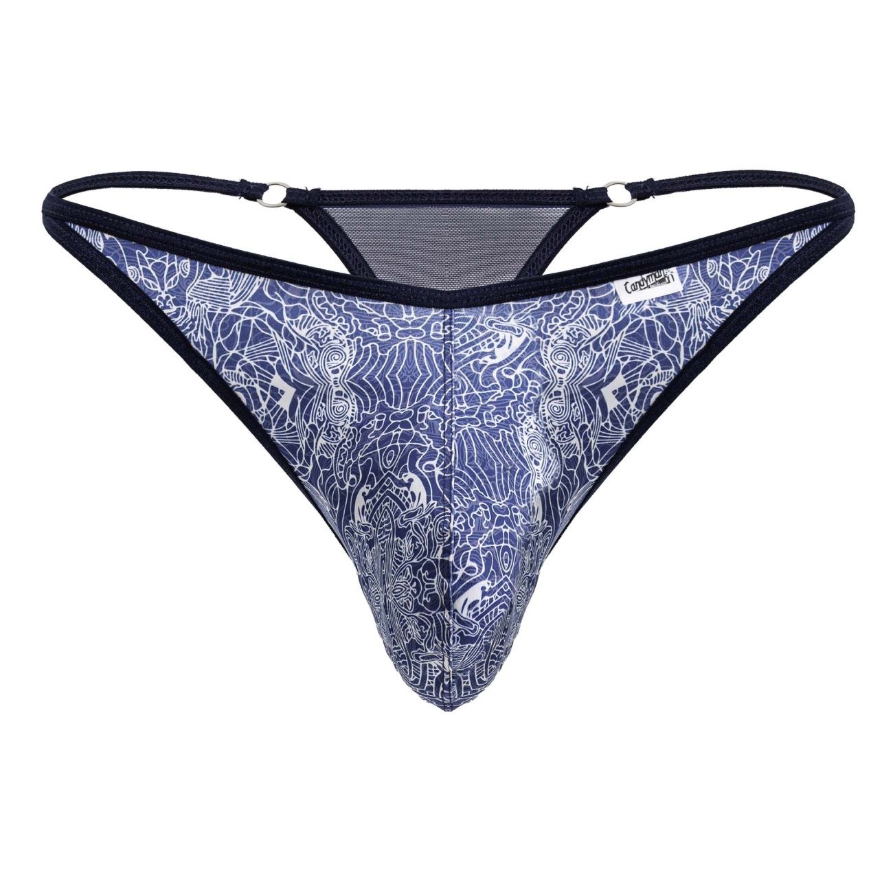 CandyMan 99875 Mens Water Print Breathable Mesh Thongs Plus Sizes Blue-White