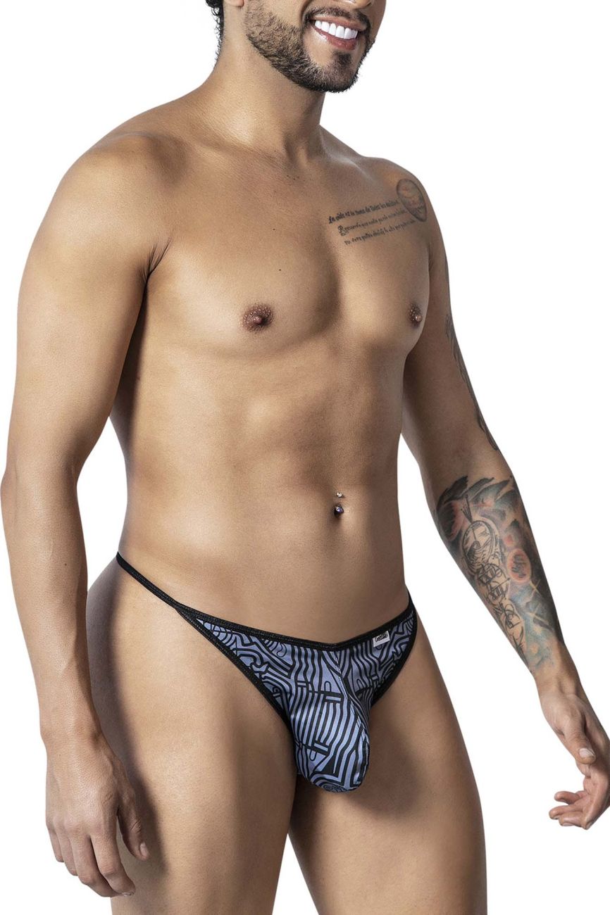 CandyMan 99875 Mens Breathable Mesh Thongs Gray-Black Plus Sizes