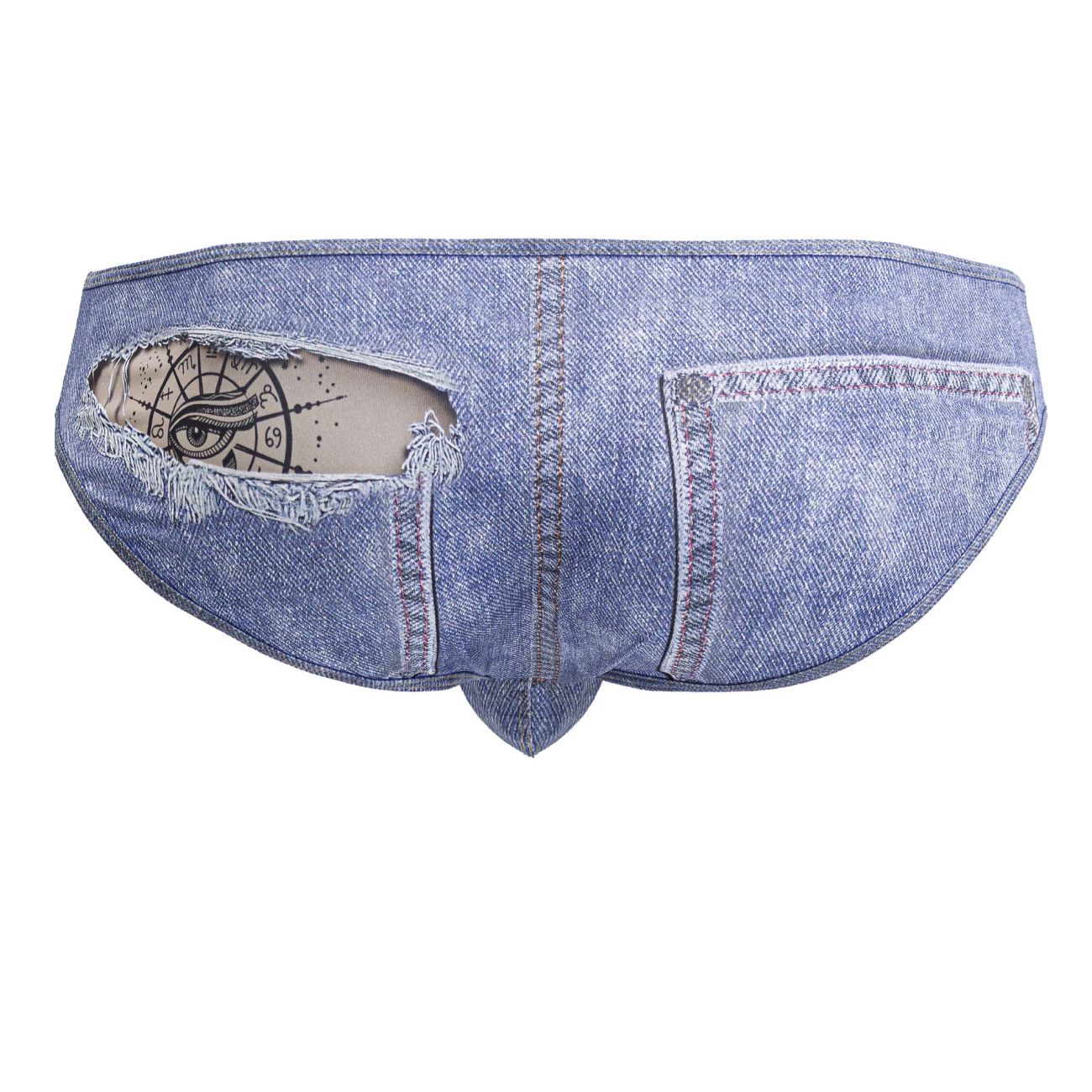 CandyMan 99897 Cowboy Mens Denim Distressed Cutout Briefs Blue