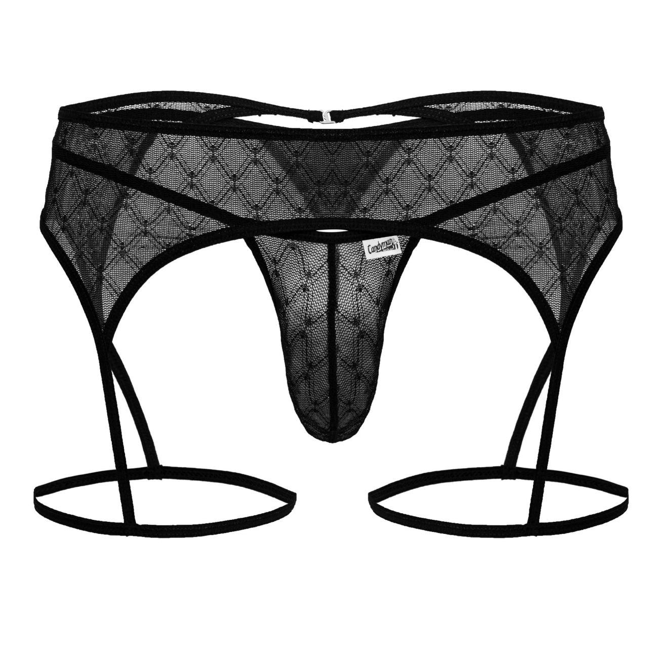 CandyMan 99898 Mens Geometric Mesh Garter Thongs Black