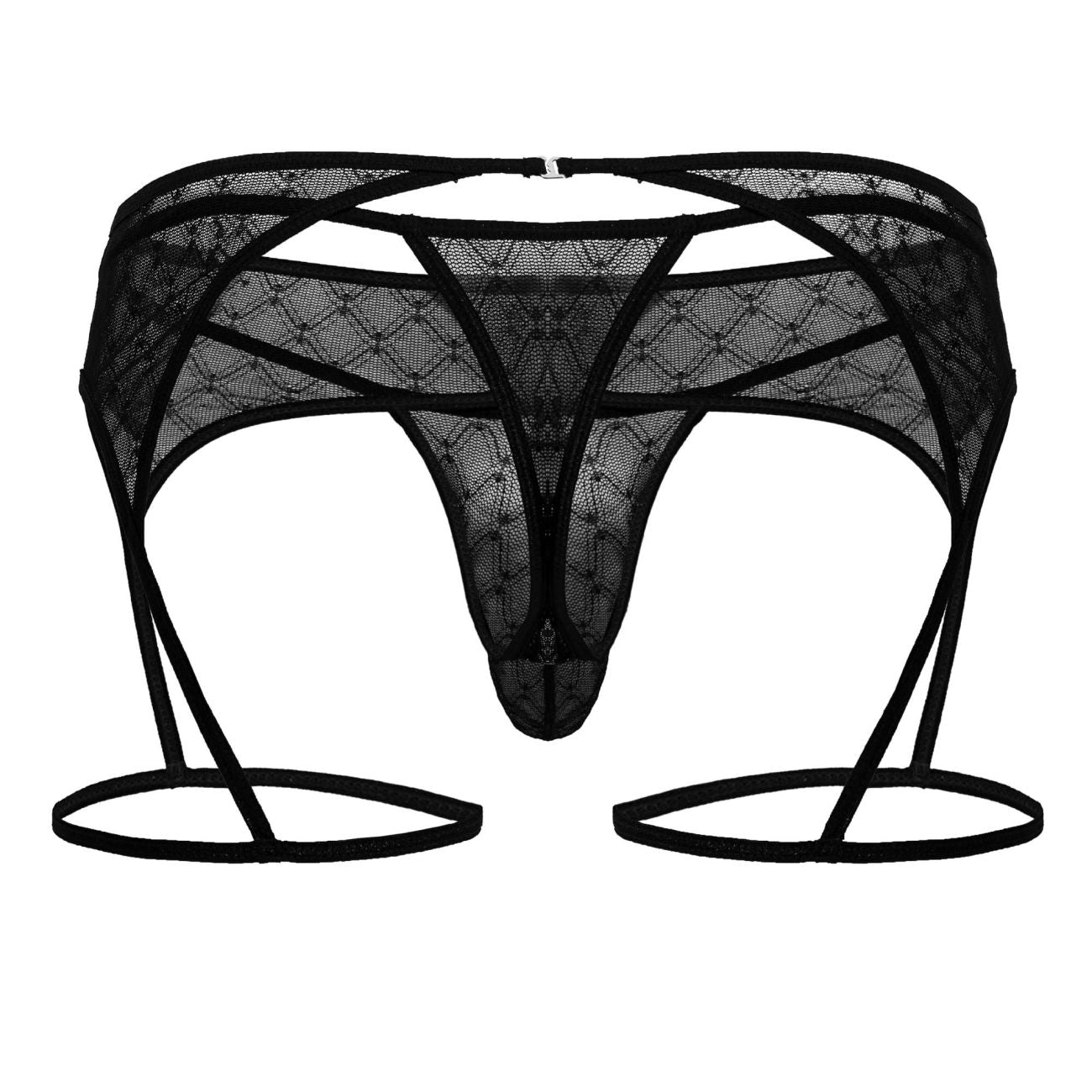 CandyMan 99898 Mens Geometric Mesh Garter Thongs Black