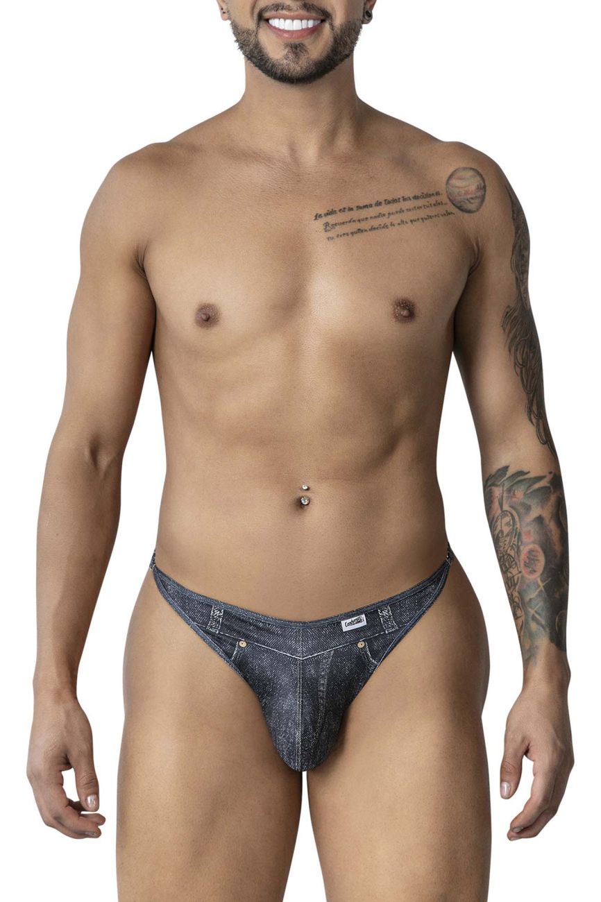 CandyMan 99899 Cowboy Mens Double Strap Thong Denim Black Plus Sizes