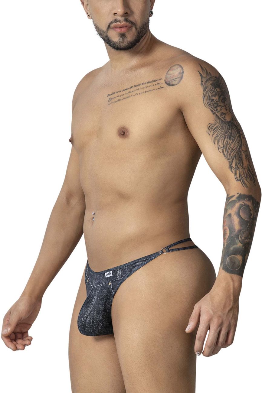 CandyMan 99899 Cowboy Mens Double Strap Thong Denim Black Plus Sizes