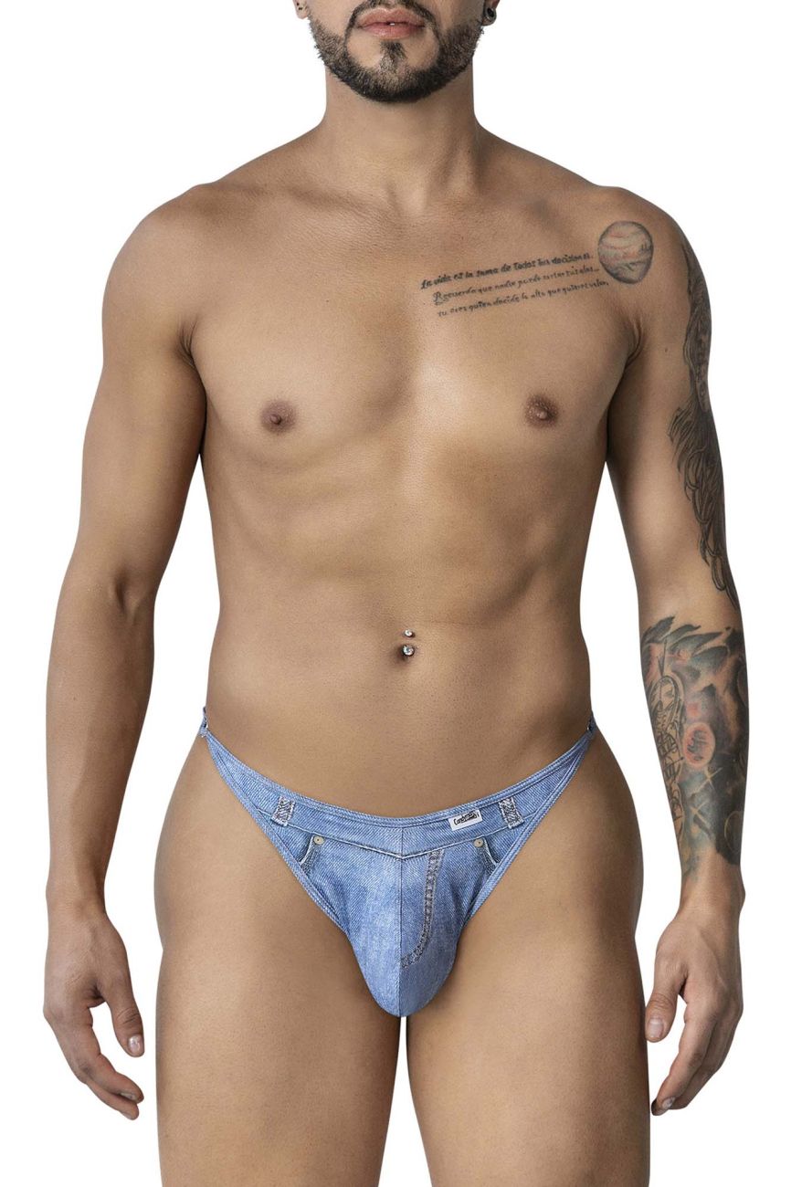 CandyMan 99899 Cowboy Mens Double Strap Thong Denim Blue Plus Sizes