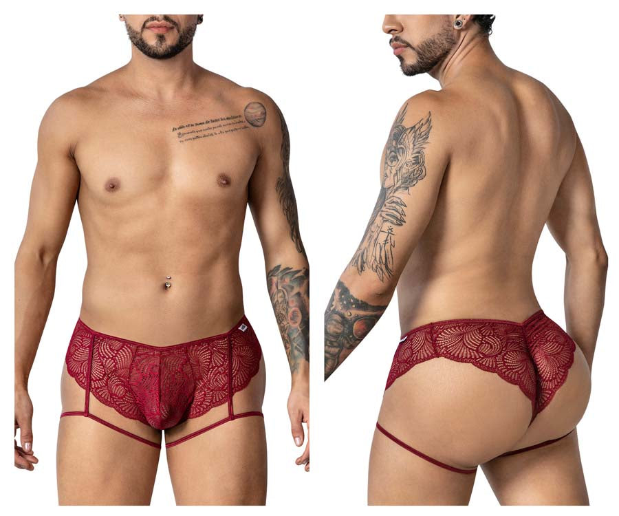 CandyMan 99905 Mens Sexy Garter Lace Briefs Burgundy