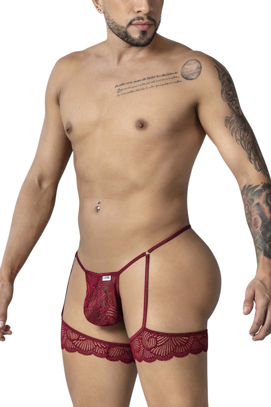 CandyMan 99906 Mens Sexy Garter Lace Thongs Burgundy