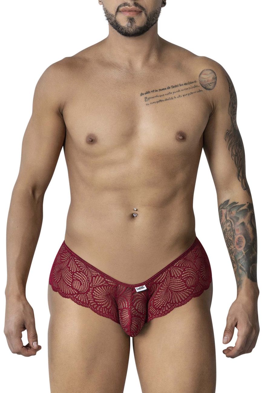 CandyMan 99907 Mens Sexy Lace Open Back Trunks Burgundy
