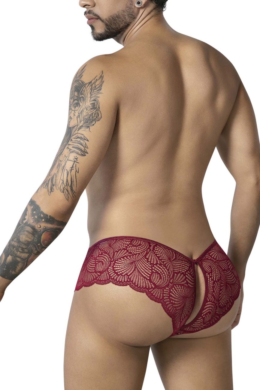 CandyMan 99907 Mens Sexy Lace Open Back Trunks Burgundy