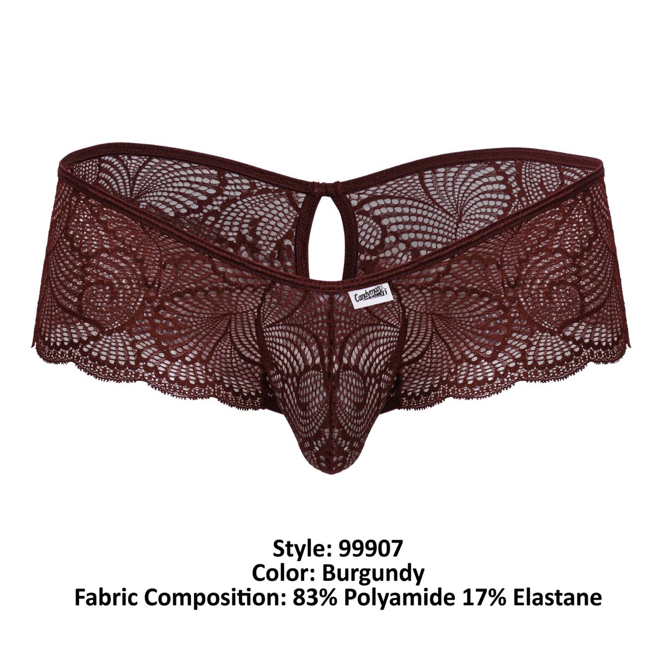 CandyMan 99907 Mens Sexy Lace Open Back Trunks Burgundy