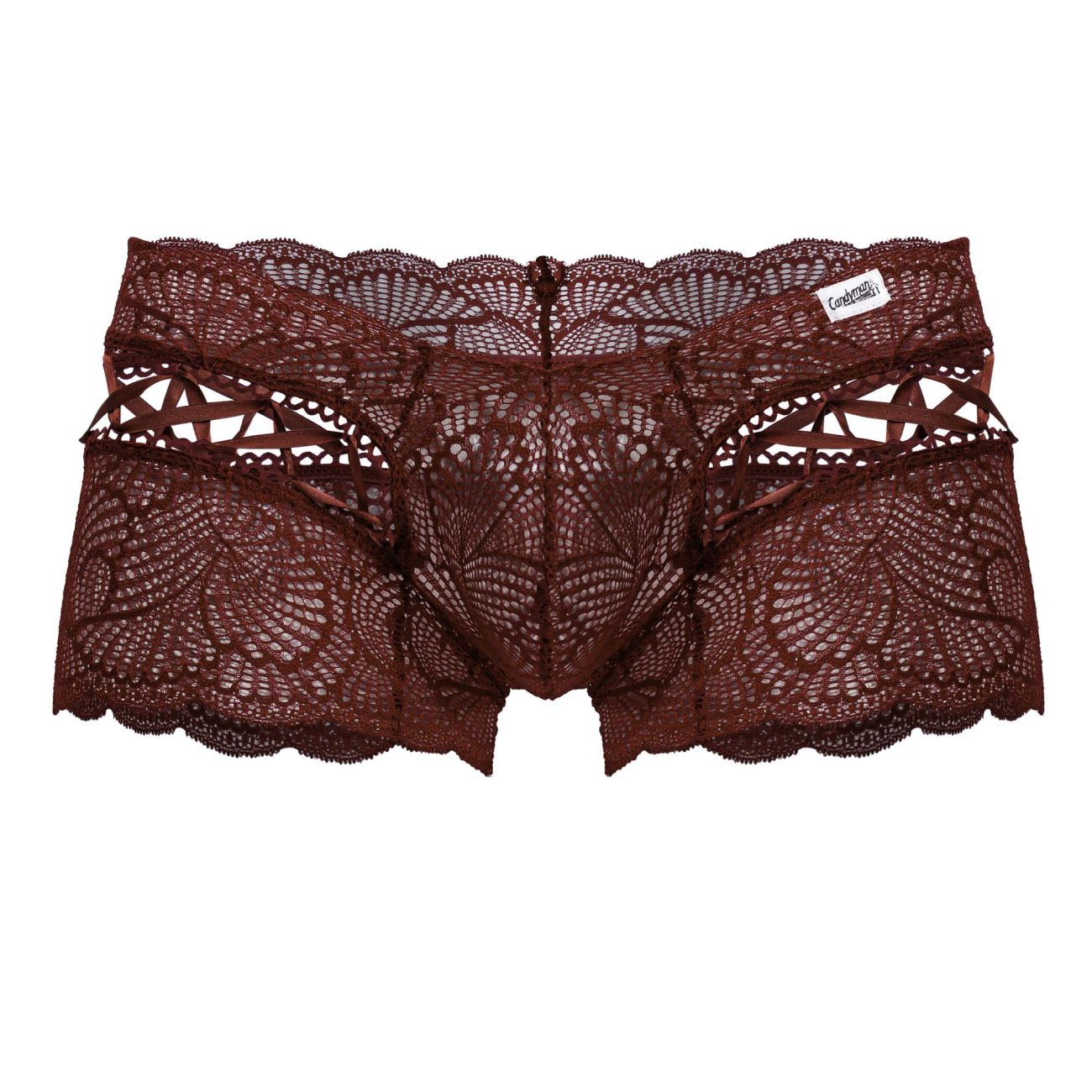 CandyMan 99916 Mens Sexy Lace Boxer Brief Trunks Burgundy