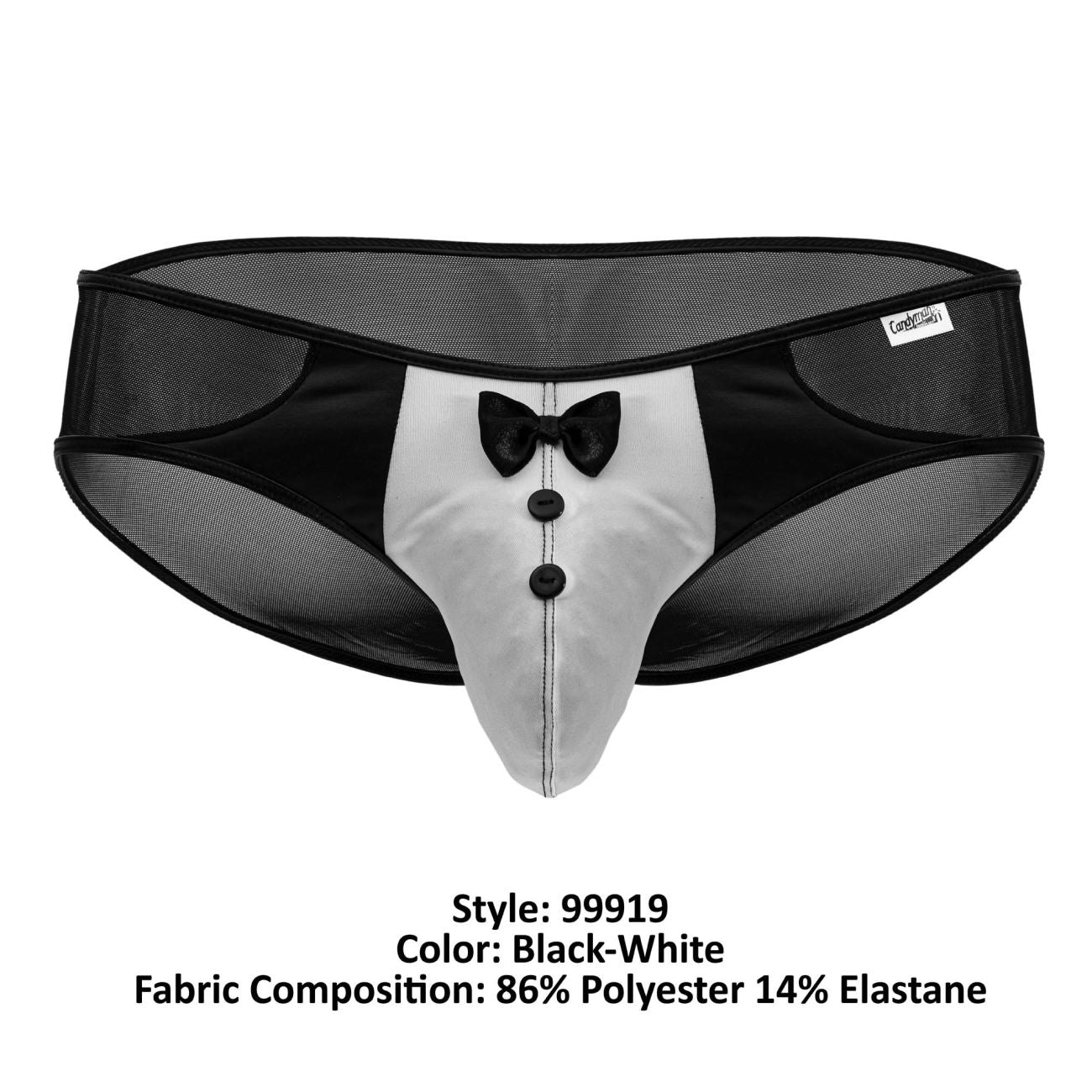 CandyMan 99919 Male Tuxedo Briefs with Bow Black-White