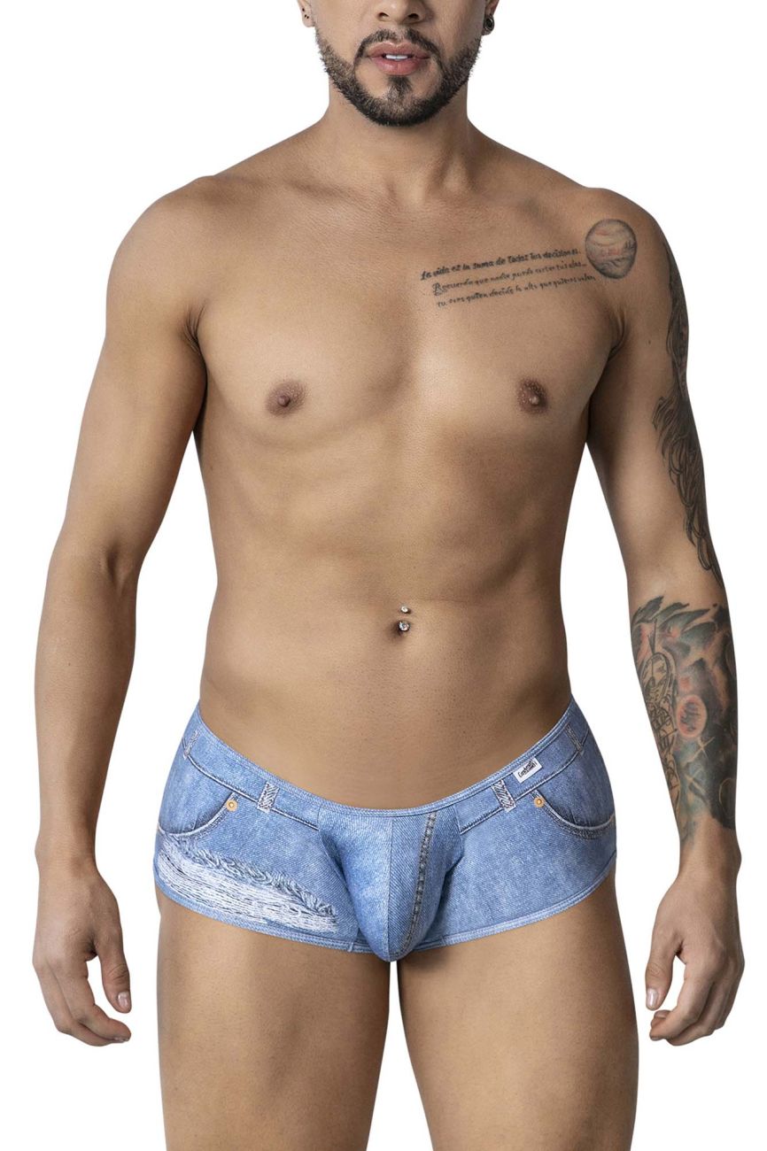 CandyMan 99921 Cowboy  Mens Denim Distressed Cut Out Trunks Blue