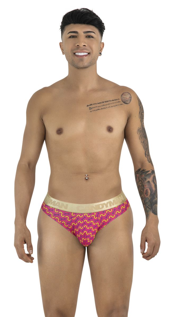 CandyMan 99926 Mens Metallic-look Waistband Briefs Printed Pink