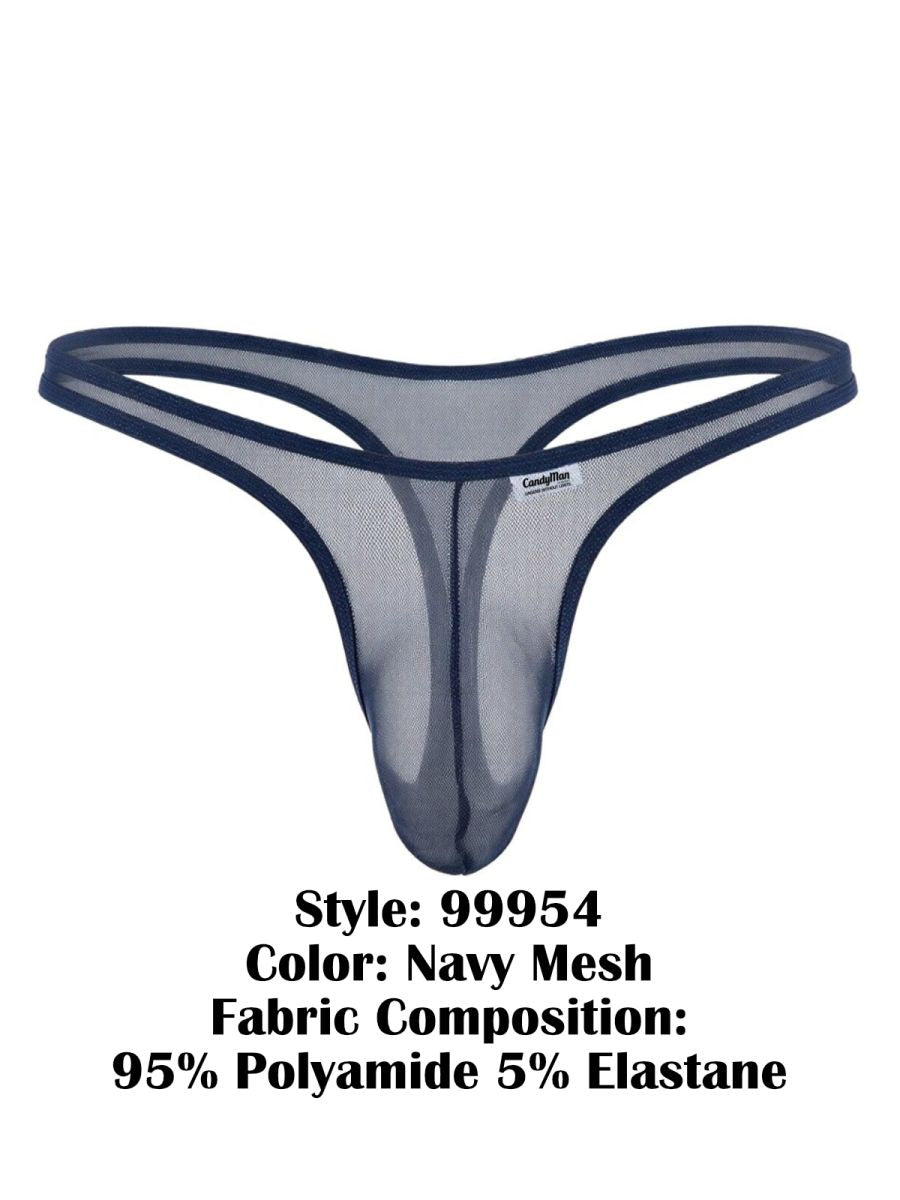 CandyMan 99954 Mens Minimal Barely There Thongs Navy Mesh Plus Sizes