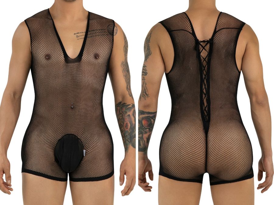 CandyMan 99956 Mens Sexy Sleeveless See-Through Fishnet Bodysuit Black